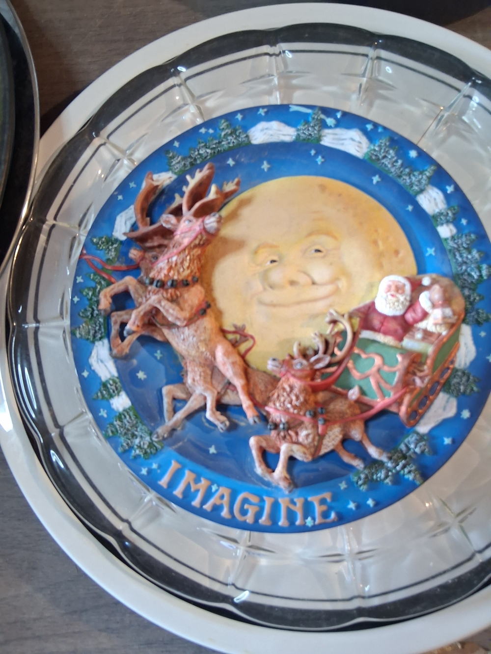 Holiday 'Imagine' Decorative Plate — Blue and Gold Festive Design